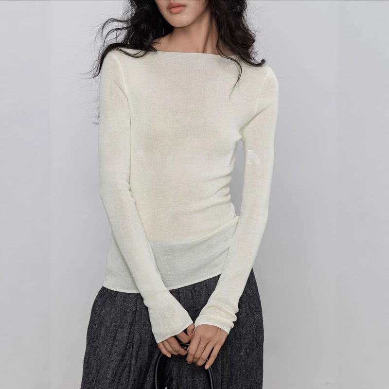 Havegn/Autumn Long-Sleeve Stretch Knit Sweater for Women, Solid Color Basic Style, Off-The-Shoulder Inner Top Havegn/Autumn Long-Sleeve Stretch Knit Sweater for Women, Solid Color Basic Style, Off-The-Shoulder Inner Top