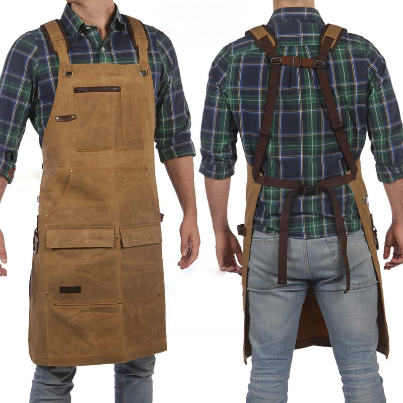 Transfronterizo Amazon engrosamiento lona delantal herramienta barbacoa al aire libre carpintería ropa de trabajo Pu delantal logotipo personalizado