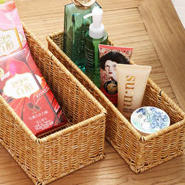 手工仿藤编织收纳篮化妆品零食水果浴室桌面收纳筐盒厂家批发