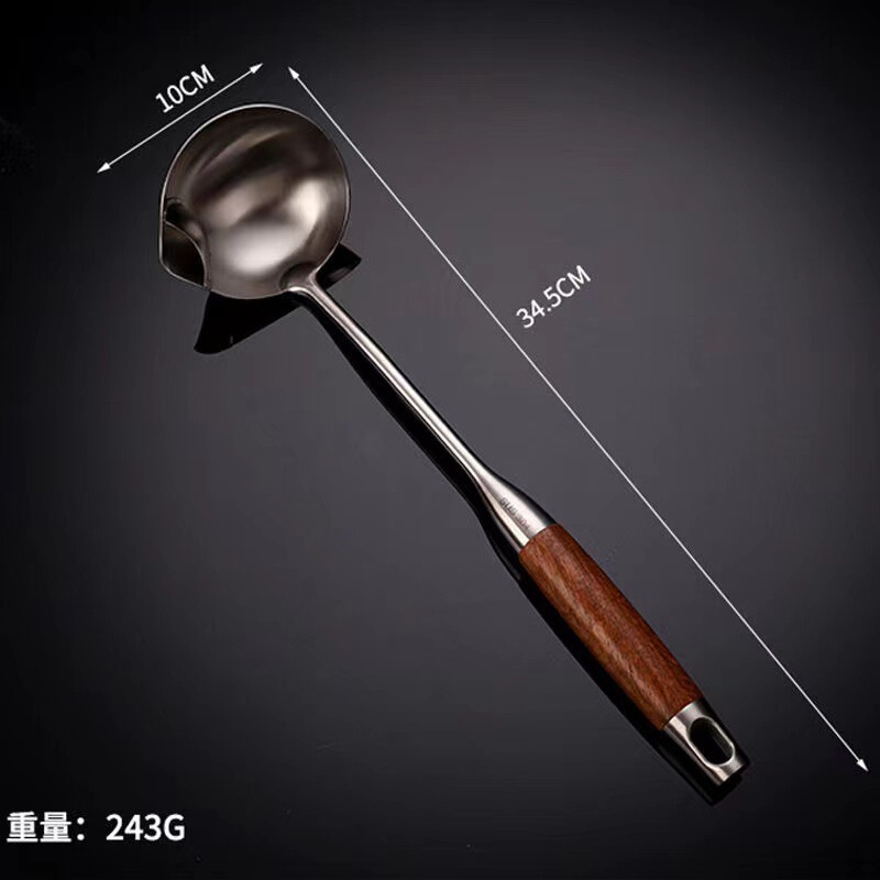 メーカー卸売304ステンレス鋼製耐油スプーン、長柄、断熱木製ハンドル、鍋用スープスプーン、スープシェル、キッチン用品、断熱、火傷防止|undefined