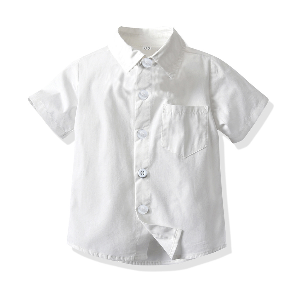 Verano nueva camisa infantil 2025 coreana bebé blanco puro manga corta con solapa camisa de vestido de niños niños