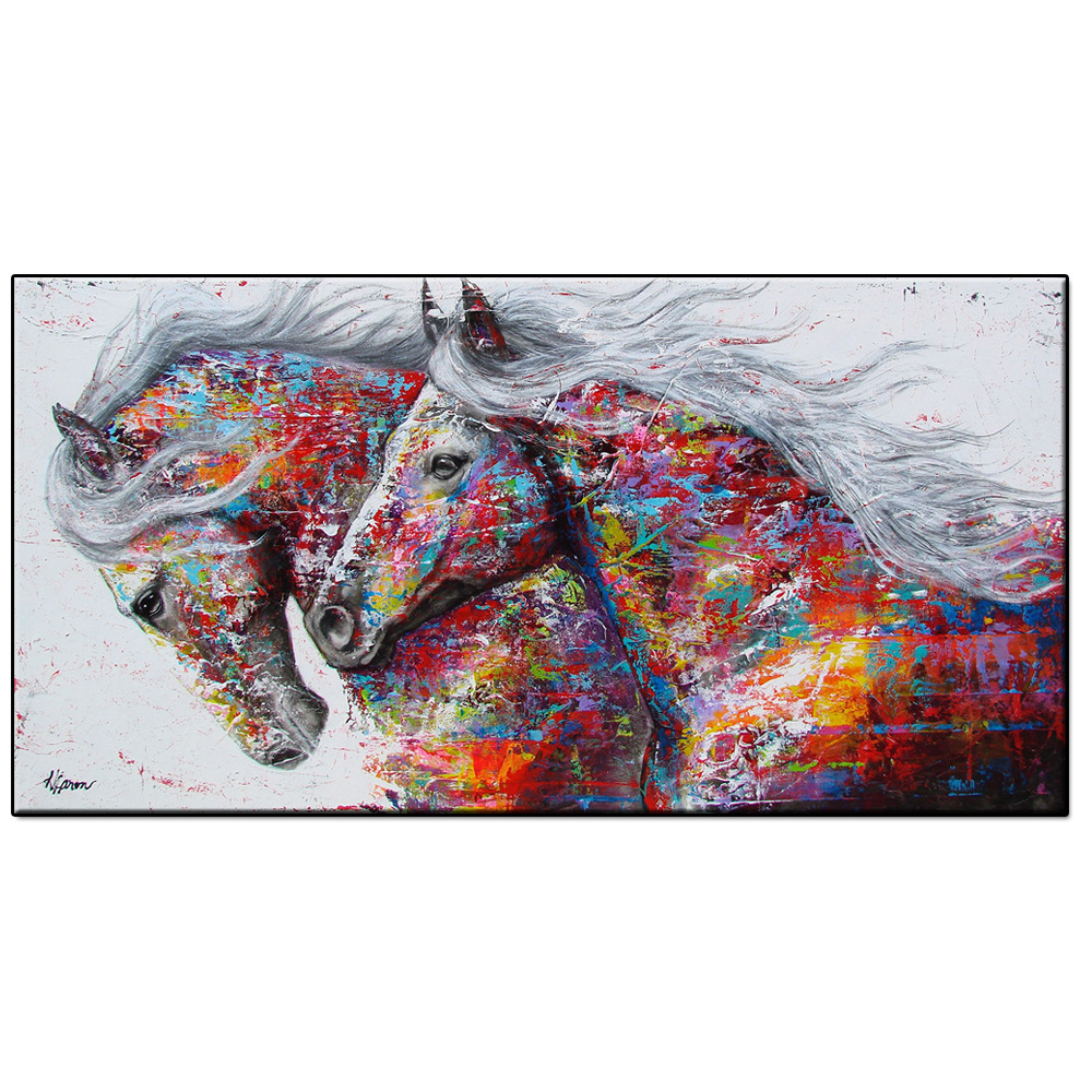 Modern poster print graffiti two running horses wall art canvas painting animal picture living room home 5