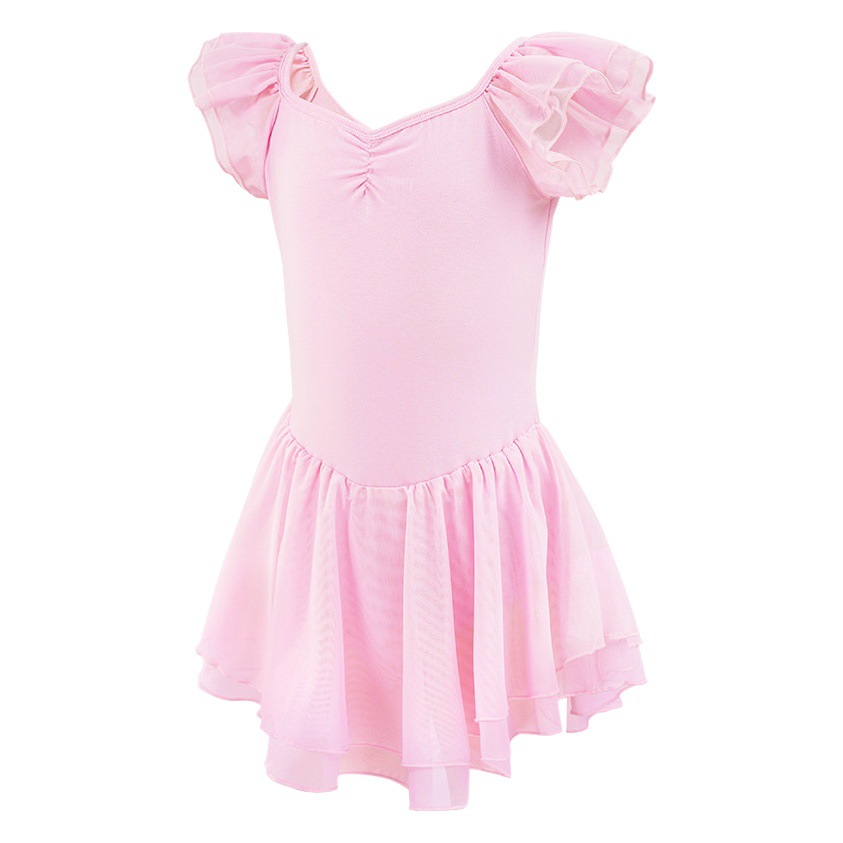 Ropa de baile para niños verano para niñas bailando falda de Ballet de manga corta manga de vuelo de doble capa para niñas Ropa de práctica de baile chino