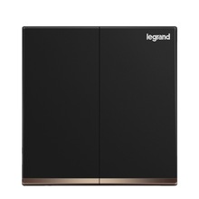 罗格朗开关插座逸景碳素黑二位单控开关（镀金边）86型暗装面板