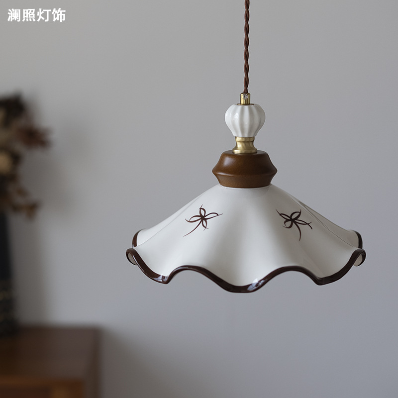 复古手绘陶瓷吊灯中古法式奶油风餐厅床头玄关入户民宿日式茶室灯