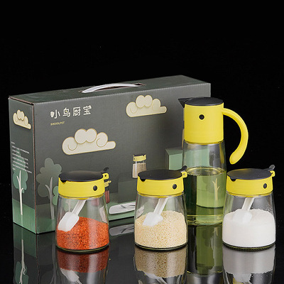 小鸟玻璃油壶四件套调味罐套装定制创意厨房用品调料瓶礼品LOGO|ru