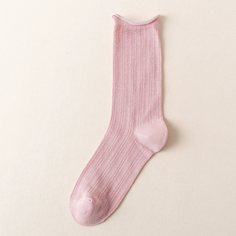 Summer thin breathable black cotton knee socks, mid-length