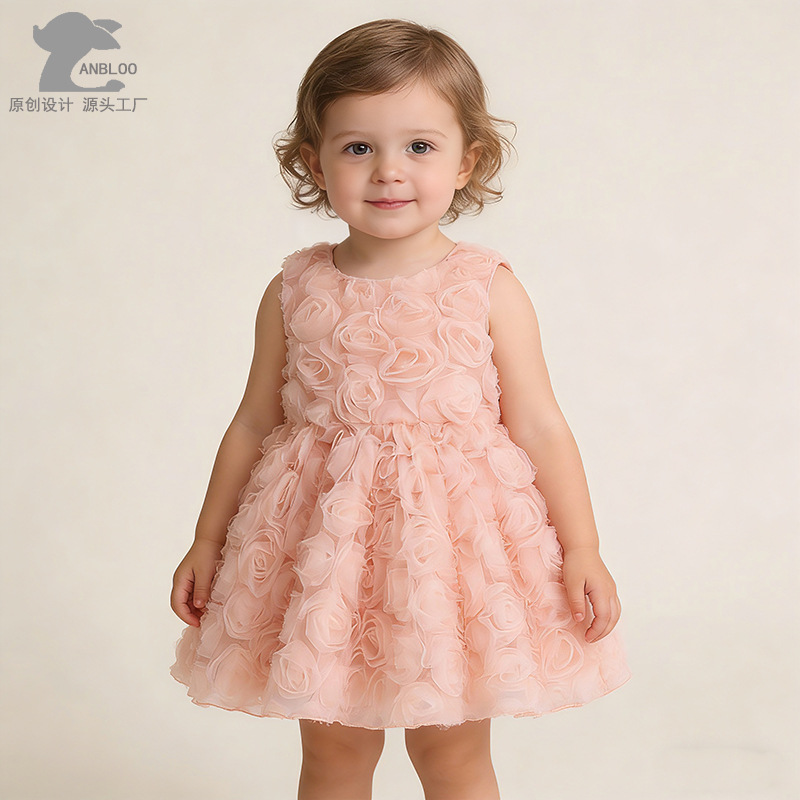 Baby Girl Summer New Sleeveless Rose dress Children's One-Body Clothes Elegant Skirt One-Year-Old Photographing Princess Skirt