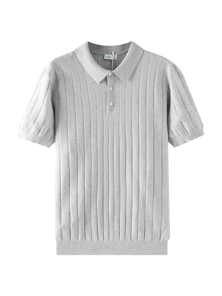 Hombre de verano de hielo de seda de punto polo camiseta de collar de manga corta europea y americana explosión de negocios casual alta sensación superior