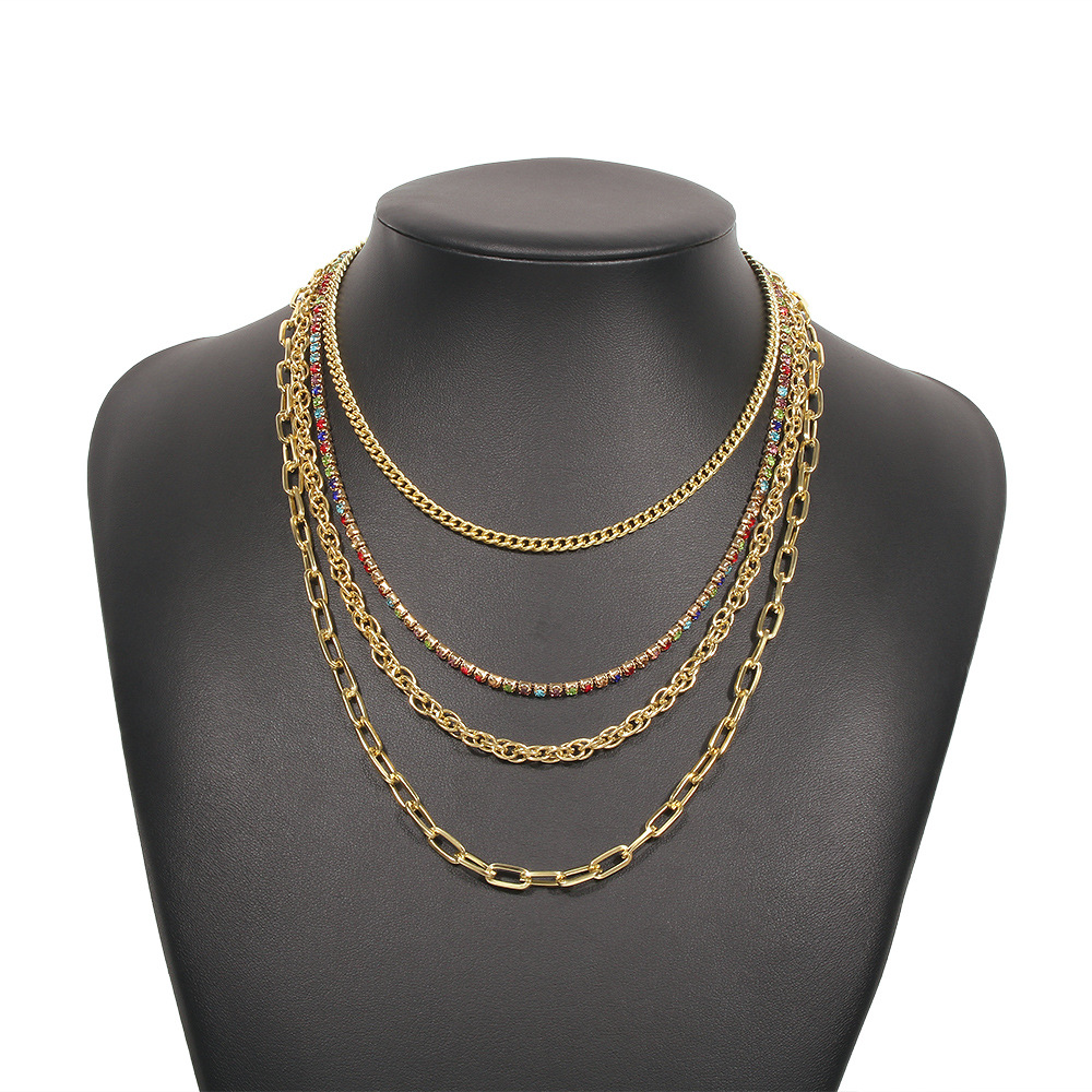 Hip-hop Punk Style Diamond Necklace Hollow Retro Multilayer Alloy Necklace Wholesale display picture 3