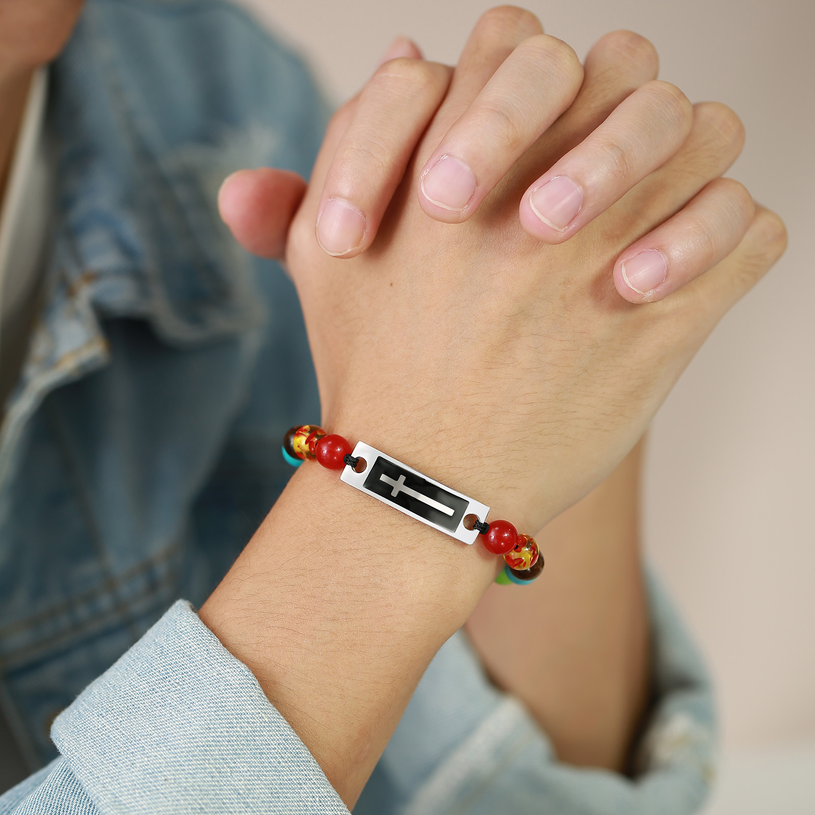 Fashion Cross Agate Braid Bracelets 1 Piece