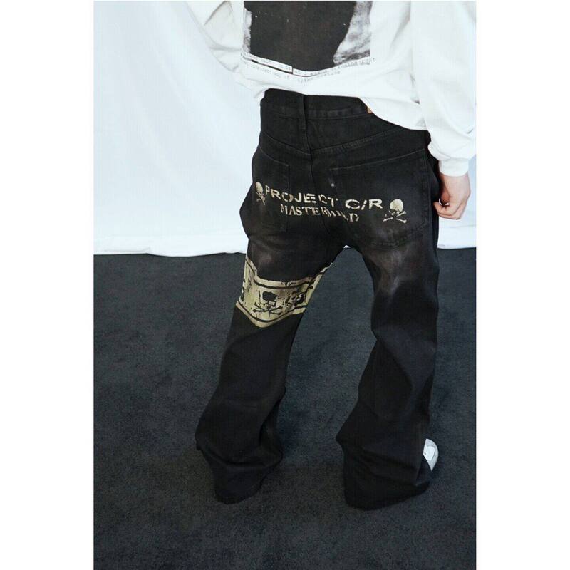 2026 Black Bull New Style Skull Print Washed Vintage Men's Waxed Flared Jeans Trendy 2026 Black Bull New Style Skull Print Washed Vintage Men's Waxed Flared Jeans Trendy