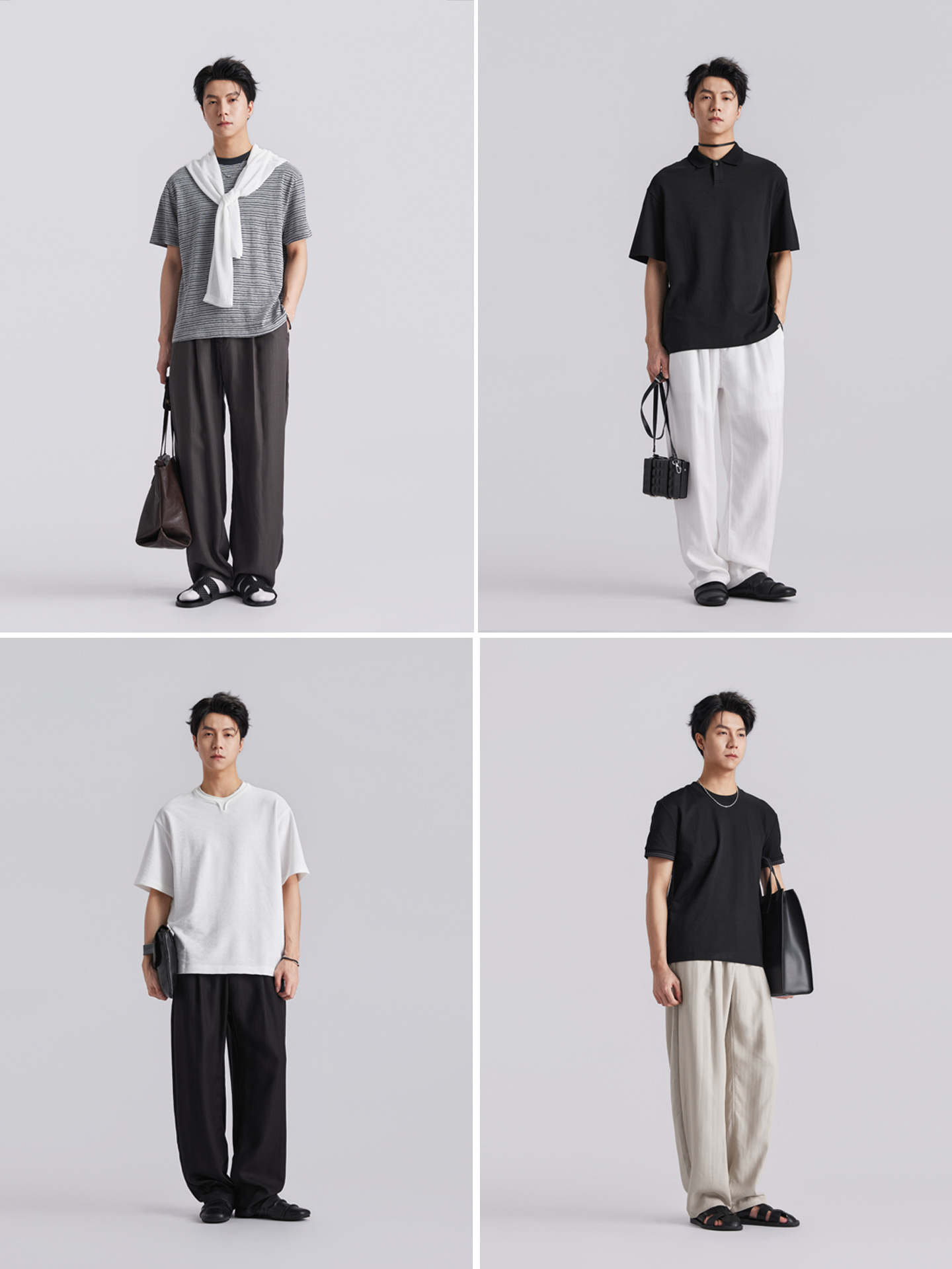Quần tây nam ống côn eo cao dáng suông vải Tencel thoáng mát — đen