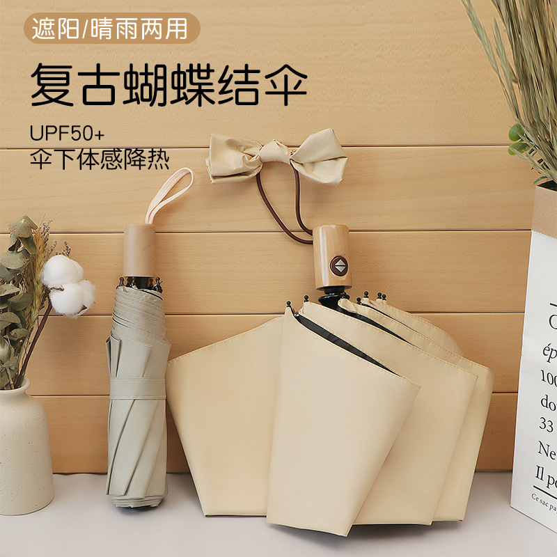 Sunshade Umbrella for Women, Foldable, Dual-Use for Sun and Rain, Solid Color, Simple Design, Fully Automatic, Sun Protection, Uv Protection, Black Coating