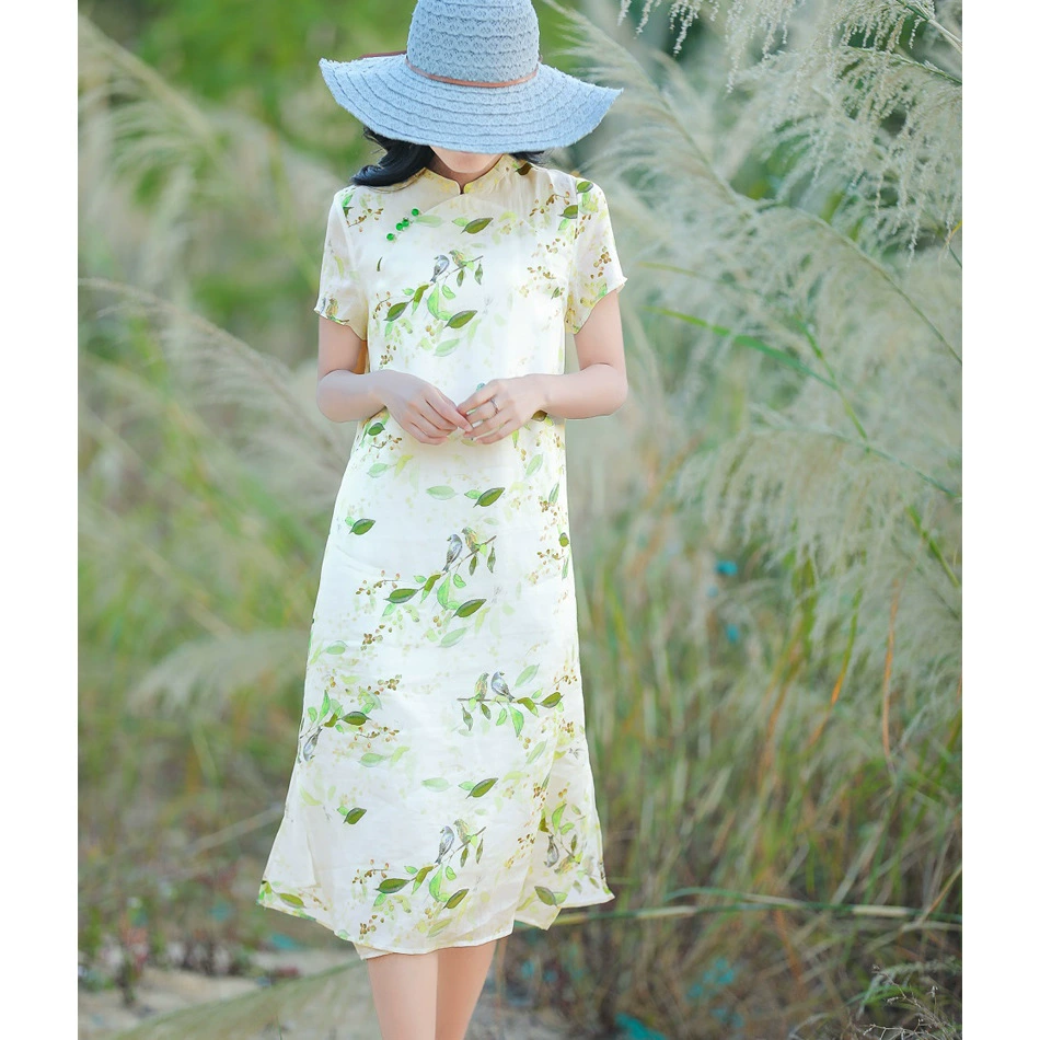 Лето 2021, новая стильная женская одежда с принтом рами Ramie, дорожное артистичное длинное платье с воротником-стойкой и короткими рукавами, женское Свободное длинное платье