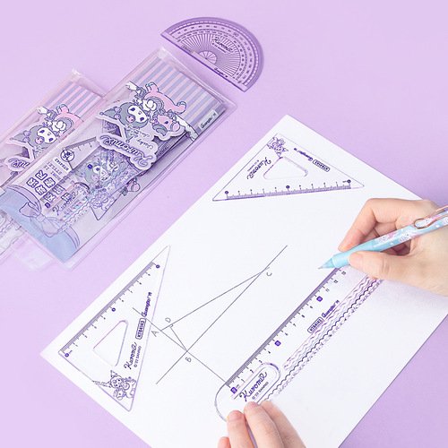 Kuromi Bookmark Set Ruler 15CM Genuine Sanrio Student Double Wave Simple Drawing Measurement Ruler Set