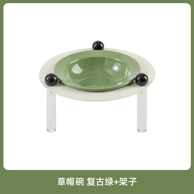 Sombrero de paja simple tazón + marco de círculo de metal blanco (verde retro)