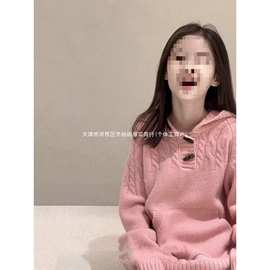 韩国童装女童牛角扣连帽毛衣2025秋冬抗起球小女孩套头针织衫儿童