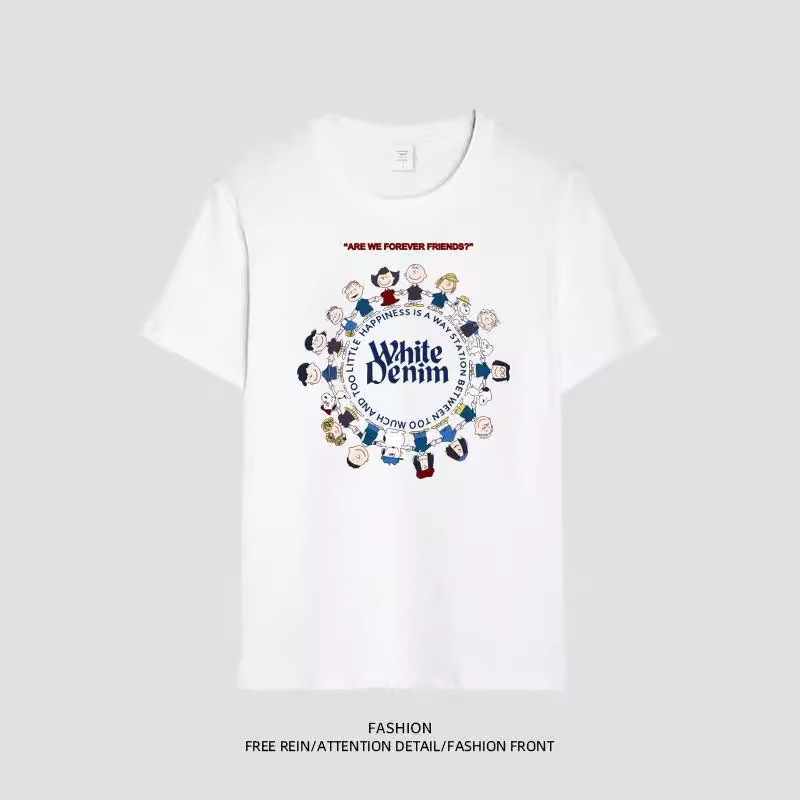 Couple Wear Women's Round Neck T-shirt Bestie Cartoon Short-sleeved T-shirt Men's and Women's Versatile Casual Top T-shirt