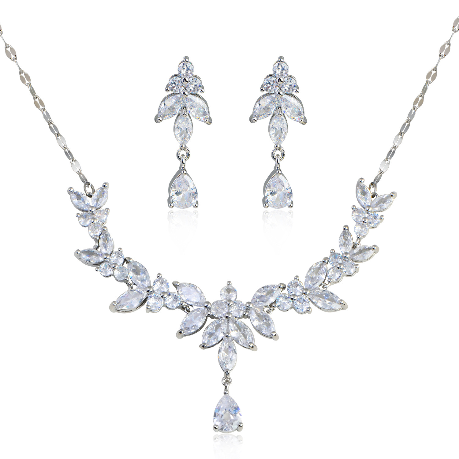 22g Weight Zircon Inlay Material Earrings, Necklace Classification Earrings + Necklace Quantity Weekend, Lawn Occasion Copper Material Water Droplets Pattern All Seasons Season Women's Gender Classic Style Style Water Droplets Copper Classic Style Earrings Necklace 19