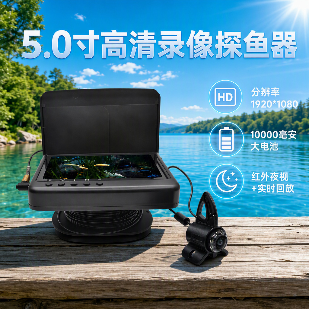 5inch Underwater Visual Fish Finder with Video Recording, Sd Card Slot, Infrared Night Vision, Waterproof Camera, Supports Chinese, English, and Russian Languages