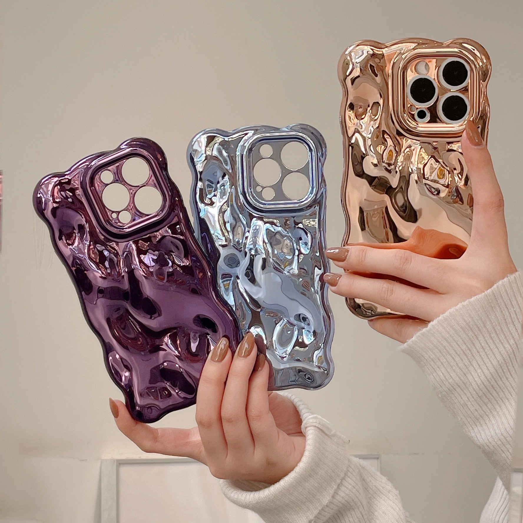 Solid Color Electroplated Bubble Case Suitable For 16 Pro Max, 15 Wave Design, IPhone 14/13 With A Premium Feel_voghion.com