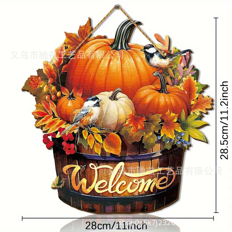New Simple Wooden Autumn Welcome Sign, Farmhouse Style Door Hanging, Suitable for Indoor and Outdoor Thanksgiving Decorations
