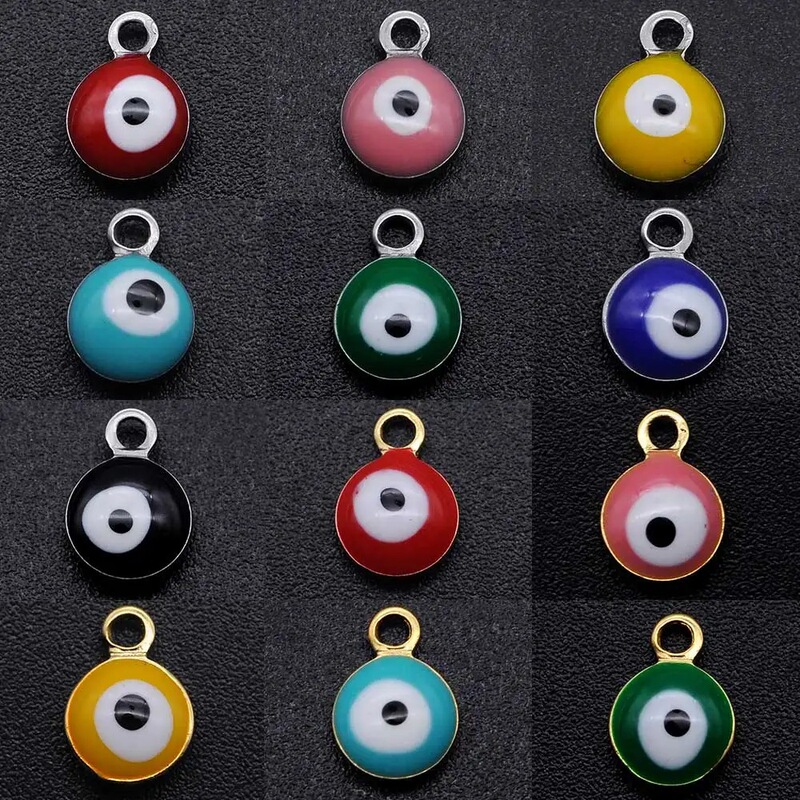 10Pcs/Lot Stainless Steel Evil Eye Charm Pendant Wholesale Bangle Making Charm High Quality Never Fade