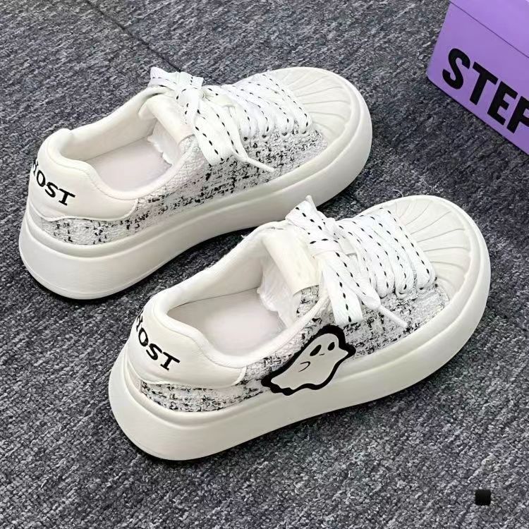 Shell cabeza pequeña zapatos blancos lindos zapatos de mujer 2025 verano nuevo gran altura de fondo grueso zapatos deportivos casuales versátiles