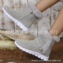 外贸时尚休闲雪地靴2023新款冬季韩版纯色短靴加绒保暖大码棉鞋