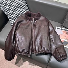 实拍羊羔毛夹克100羊毛皮毛一体女短款两面穿真毛海宁皮草外套女