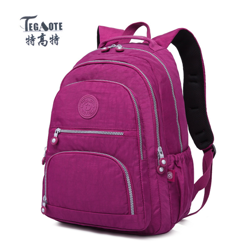 Tegao Middle School Backpack Nylon Water-Repellent Large Capacity Simple Lightweight Computer Bag Student School Bag