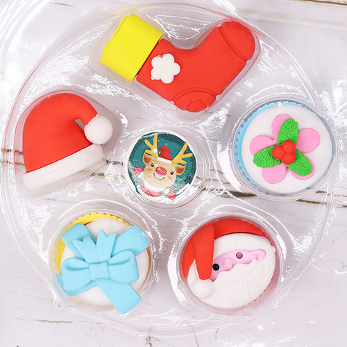 Christmas Eraser Set School Supplies Cartoon Shape Pencil Eraser Gift Box Kindergarten Gift Eraser Wholesale