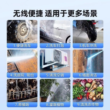 Home-use wireless car washer, high-pressure water gun for car cleaning, rechargeable, high-power lithium battery, pressure-boosting