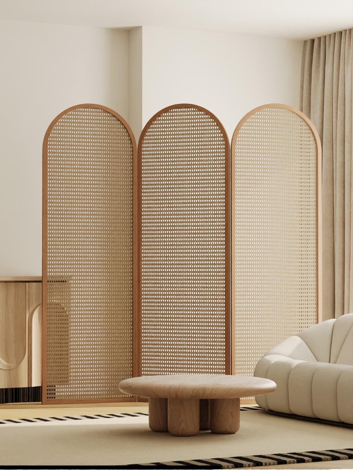 Solid Wood Rattan Screen Partition for Modern Minimalist Foldable Screen Blocking in Guesthouses and Hotel Bedrooms