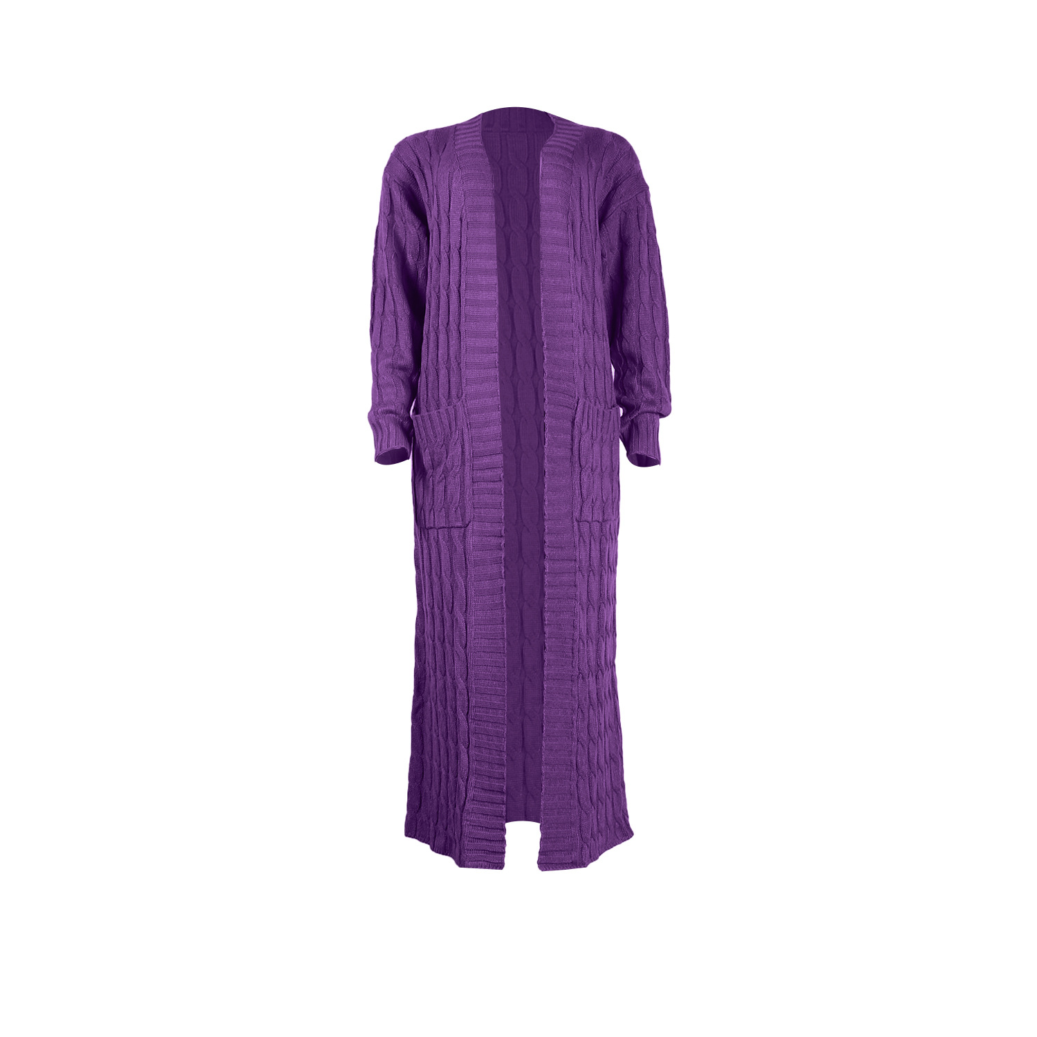 Damen Strickjacke Lang Aus Grobstrick In Unifarben Wintermantel_voghion.com