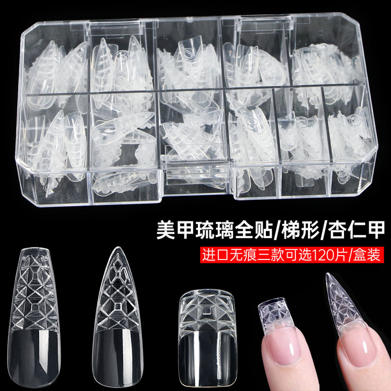 3D Diamond Shape Nail Tips 120 Pieces Manicure Glazed Nail Patches Fake Nail Patches Full Coverage Transparent Sub