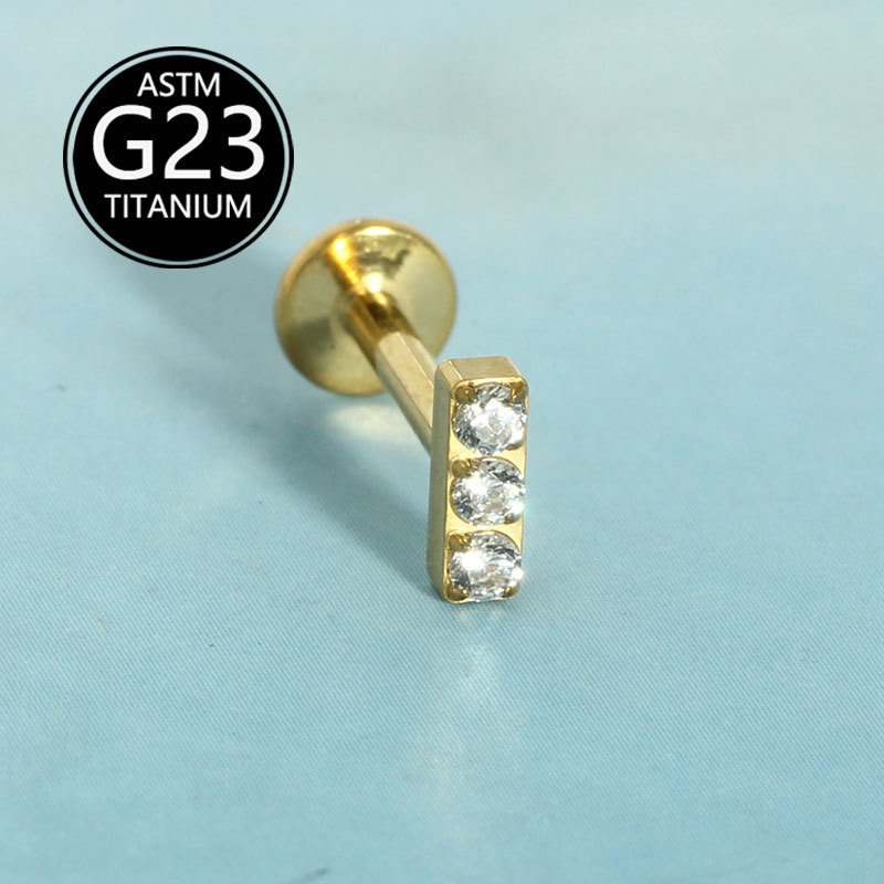 F136 Titanium Internal Thread Lip Labret Stud Straight-Shaped CZ Zircon Ear Cartilage Piercing Jewelry detail image 7