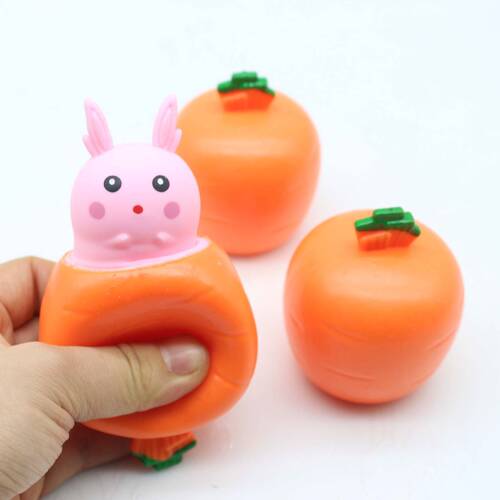 Cute and creative little white rabbit carrot cup pinch and squeeze to vent rabbit cup decompression vent toy for primary school students