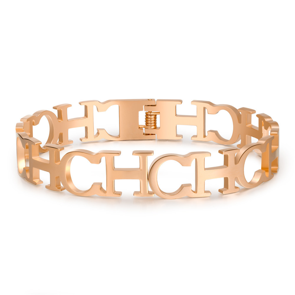 New English Alphabet Hollow Titanium Steel Bracelet display picture 4