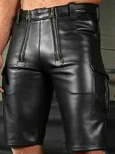 New cross-border export men's leather pants, hot-selling on Wish and Amazon, European and American solid color PU casual men's short leather pants