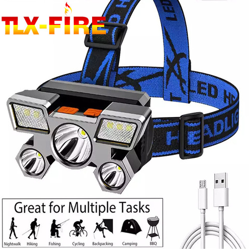 Five-head headlight cross-border strong light high brightness rechargeable portable night fishing long-range head-mounted mining LED far and near headlight