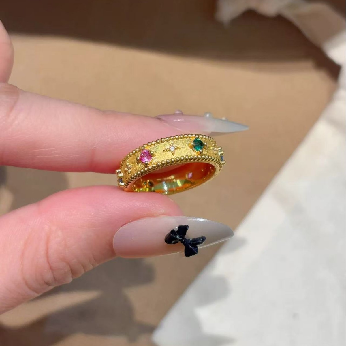Vintage Gold-plated Sternenring Mit Bunten Steinen Für Damen_voghion.com