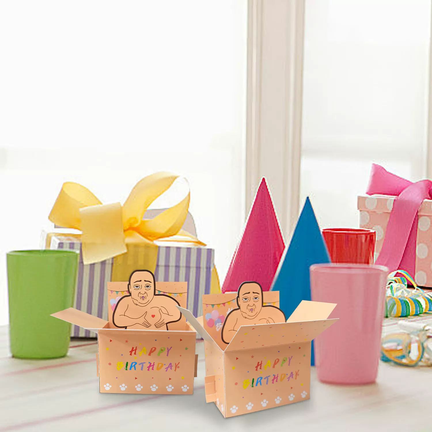 跨境爆款1张搞笑生日快乐弹出式贺卡3D立体感搞怪贺卡