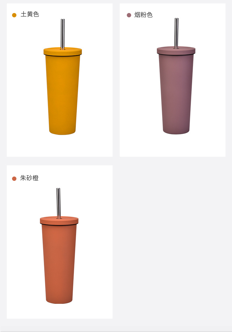 395g Weight White, Pink, Purple, Green, Blue, Yellow, Black Color Factory Direct Supply Large Capacity 700ml Stainless Steel Vacuum Cup Simple Car Cup With Straw Outdoor Portable Coffee Cup 2