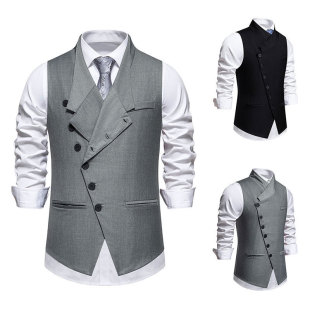 Cross-Border 2025 New Spring Men's Suit Vest Men's Wedding Party Diagonal Placket Single-Breasted Vest Vest for Men