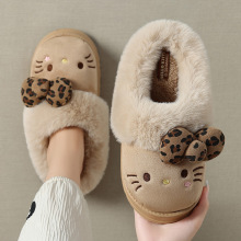 厚底卡通棉拖鞋女冬季毛绒保暖可爱蝴蝶结女士室内家居毛毛拖鞋冬