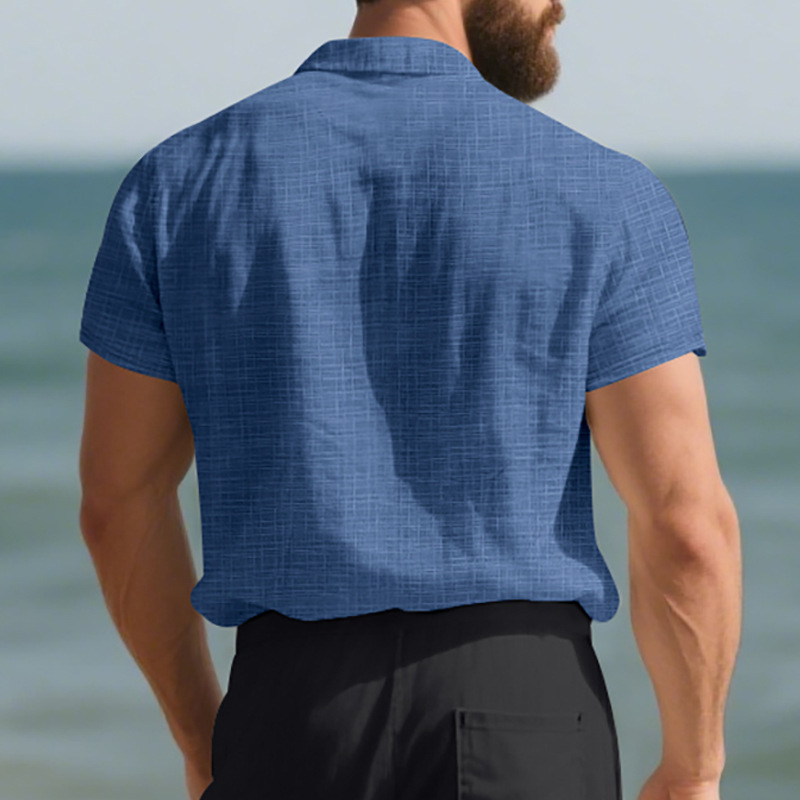 Chemise d'été à manches courtes pour homme, couleur unie, double poche, décontractée, pour les vacances_voghion.com