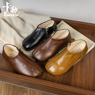 Fall/Winter 2024 Soft Leather Girls Internet Popular Pig's Trotter Shoes Flat Shoes Slip-on Loafers Princess Leather Shoes