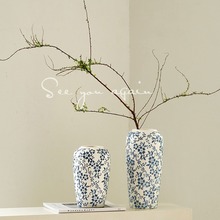 高级感新中式复古青花瓷陶瓷花瓶创意仿古玄关客厅插花装饰品摆件